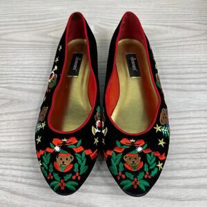 Ellemenno Velvet Christmas Ballet Flats WMNS Black 7.5M VTG Holiday Retro Shoes